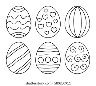 Vector illustration: black  egg icons with ornament for Easter holidays design isolated on white background.
