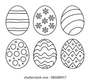 Vector illustration: black  egg icons with ornament for Easter holidays design isolated on white background.