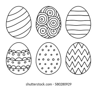 Vector illustration: black  egg icons with ornament for Easter holidays design isolated on white background.