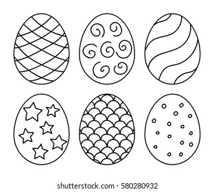 Vector illustration: black  egg icons with ornament for Easter holidays design isolated on white background.