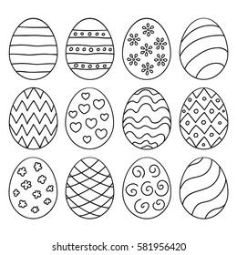 Vector illustration: black  egg icons with ornament for Easter holidays design isolated on white background.