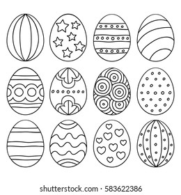 Vector illustration: black  egg icons with ornament for Easter holidays design isolated on white background.