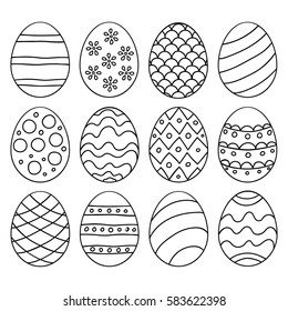Vector illustration: black  egg icons with ornament for Easter holidays design isolated on white background.