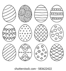 Vector illustration: black  egg icons with ornament for Easter holidays design isolated on white background.