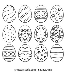 Vector illustration: black  egg icons with ornament for Easter holidays design isolated on white background.