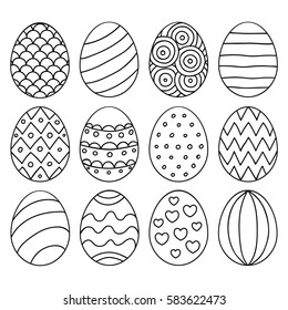 Vector illustration: black  egg icons with ornament for Easter holidays design isolated on white background.