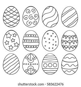 Vector illustration: black  egg icons with ornament for Easter holidays design isolated on white background.