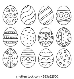 Vector illustration: black  egg icons with ornament for Easter holidays design isolated on white background.