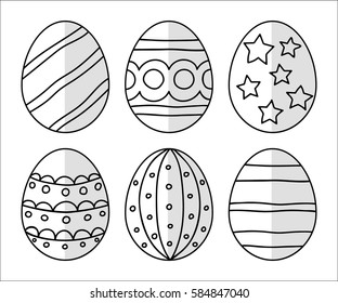 Vector illustration: black  egg icons with ornament and half shadow for Easter holidays design isolated on white background.