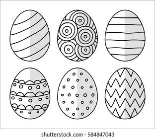 Vector illustration: black  egg icons with ornament and half shadow for Easter holidays design isolated on white background.
