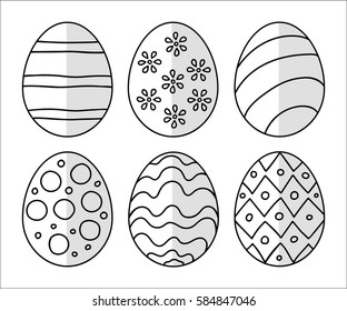 Vector illustration: black  egg icons with ornament and half shadow for Easter holidays design isolated on white background.