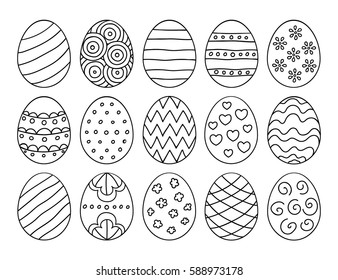 Vector illustration: black  egg icons with ornament for Easter holidays design isolated on white background.
