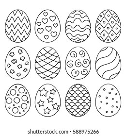 Vector illustration: black  egg icons with ornament for Easter holidays design isolated on white background.