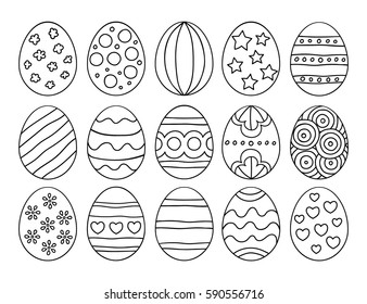 Vector illustration: black  egg icons with ornament for Easter holidays design isolated on white background.