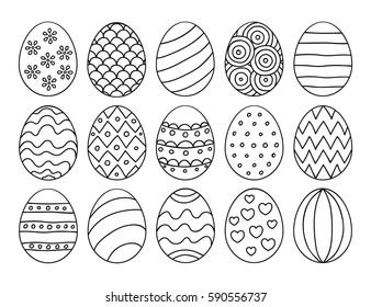 Vector illustration: black  egg icons with ornament for Easter holidays design isolated on white background.
