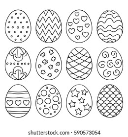 Vector illustration: black  egg icons with ornament for Easter holidays design isolated on white background.