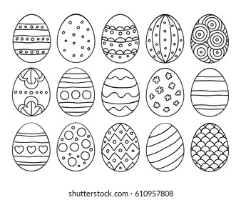 Vector illustration: black  egg icons with ornament for Easter holidays design isolated on white background.