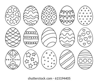 Vector illustration: black  egg icons with ornament for Easter holidays design isolated on white background.