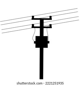 Vector illustration of a black electric pole on a white background. High voltage cables are very dangerous. Great for light flow logos.