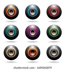 Vector Illustration of Black Embossed Sphere Loudspeaker Icons isolated on a white background