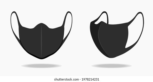Vector illustration of black facial mask made from antibacterial fabric, reusable and washable protective equipment, protect COVID-19 or coronavirus spreading