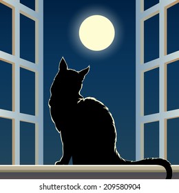 8,682 Black cat sitting in the window Images, Stock Photos & Vectors ...