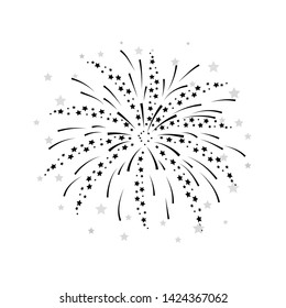 Vector illustration of black fireworks on white background, vector illustration. Holiday and party firework icons collection 