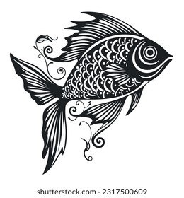 Vector illustration of black fish silhouette. Isolated white background.