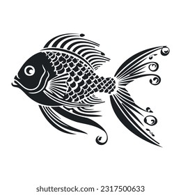 Vector illustration of black fish silhouette. Isolated white background.