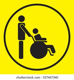vector illustration of black flat icon disabled yellow background. circle stroke