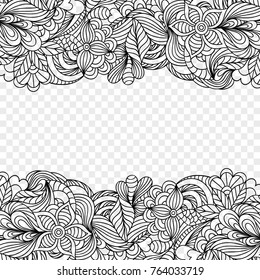 Vector illustration of  black floral frame on transparent background.