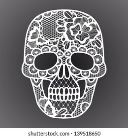 Vector illustration of black  floral lacy skull. Los muertos.