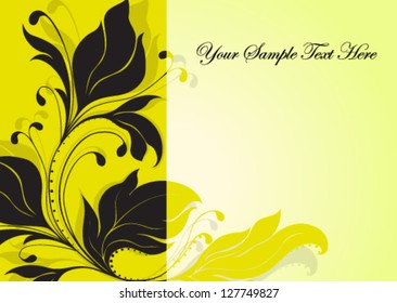 Vector illustration. Black floral pattern on yellow background.