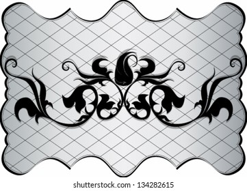 Vector illustration of black floral pattern on silver background