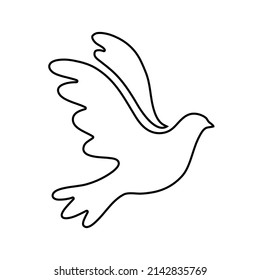 Ilustración vectorial de la paloma de pájaro volador negro como símbolo de paz aislada en el fondo blanco. Icono de estilo enlazado
