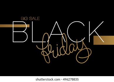 vector illustration of black friday banner with hand lettering golden word - friday. big sale advertising.