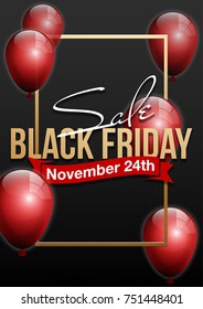 Vector illustration Black Friday banner with ribbon. Big Sale Holiday Black Friday inscription design template.