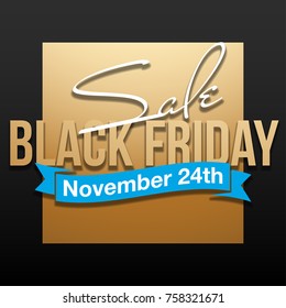Vector illustration Black Friday banner with ribbon. Big Sale Holiday Black Friday inscription design template.