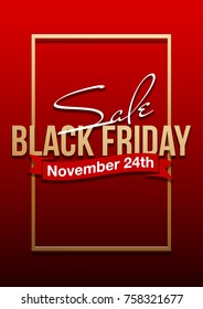 Vector illustration Black Friday banner with ribbon. Big Sale Holiday Black Friday inscription design template.