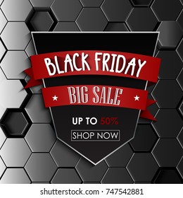 Vector illustration of Black Friday big sale hexagonal background