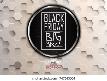 Vector illustration of Black Friday big sale with hexagonal background