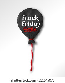 Vector illustration with Black Friday lettering and hand made plasticine balloon on white background.
