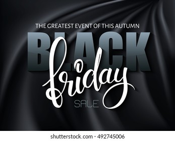 vector illustration of black friday poster with 3d and hand lettering text on black silk background