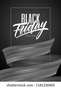 Vector illustration: Black Friday Sale poster with flow ribbon and type lettering composition.