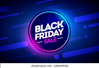 vector illustration black friday sale offer neon banner