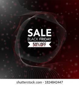 Vector illustration black friday sale banner template with with technology futuristic 3d digital design. Abstract sci-fi user interface concept with gradient dots and lines. banner promotion.