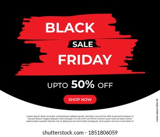 Vector illustration of Black Friday Sale banner, upto 50% off, shop now, offer template for website and UI.