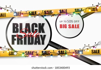 Vector illustration of black friday sale banner on transparent background.