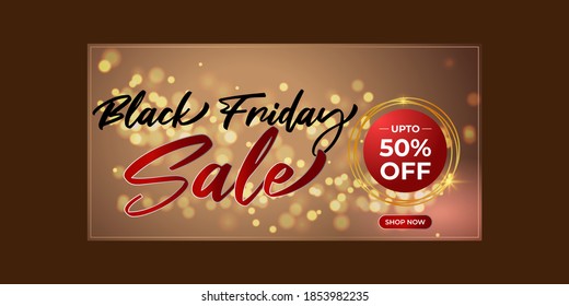 Vector illustration of Black Friday Sale banner, upto 50% off, shop now, offer template for website and UI.