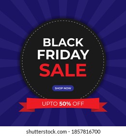 Vector illustration of Black Friday Sale Sale tag banner, upto 50% off, ribbon, offer template for website and UI.